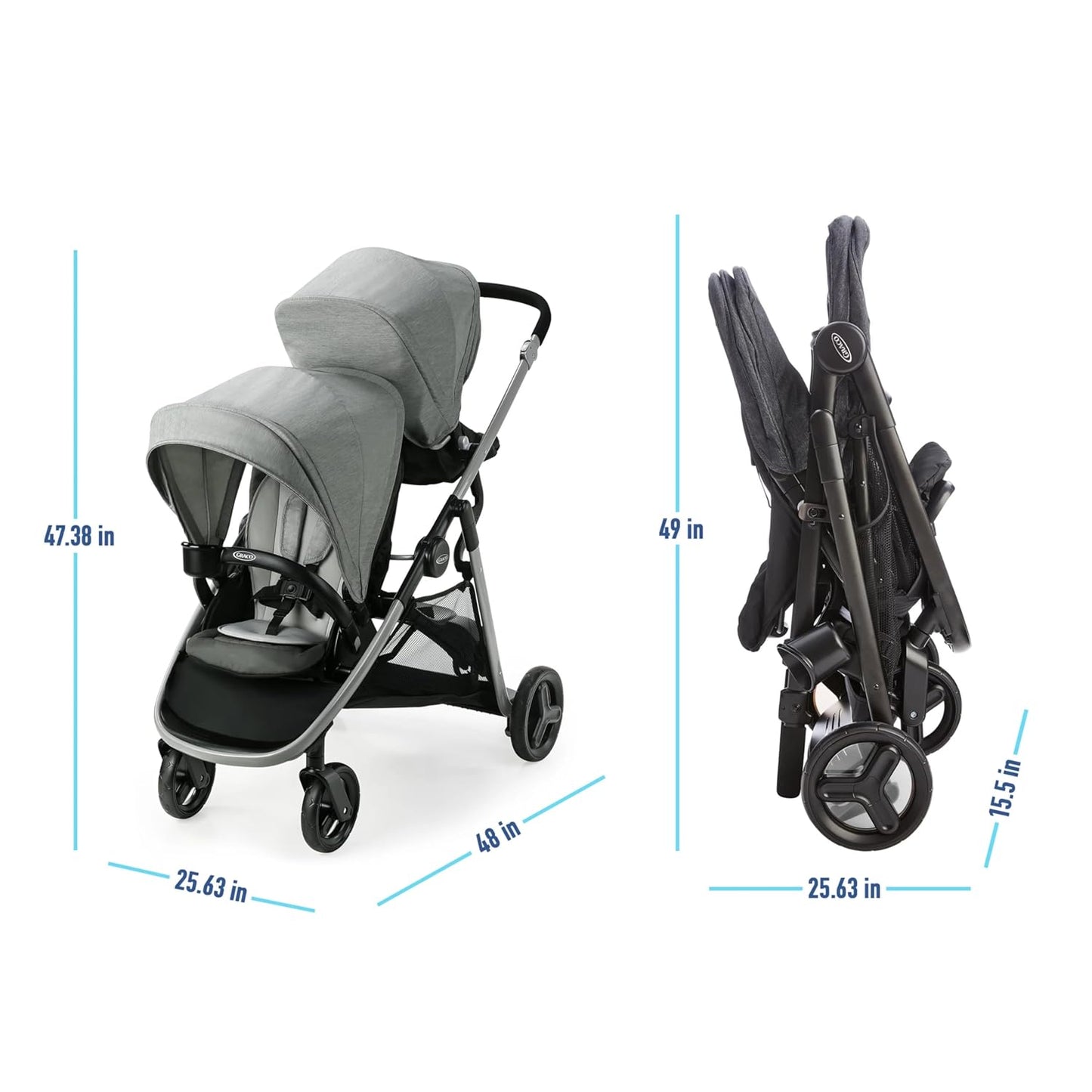 Graco Ready2Grow LX 2.0 Double Stroller Features Bench Seat and Standing Platform Options, Clark