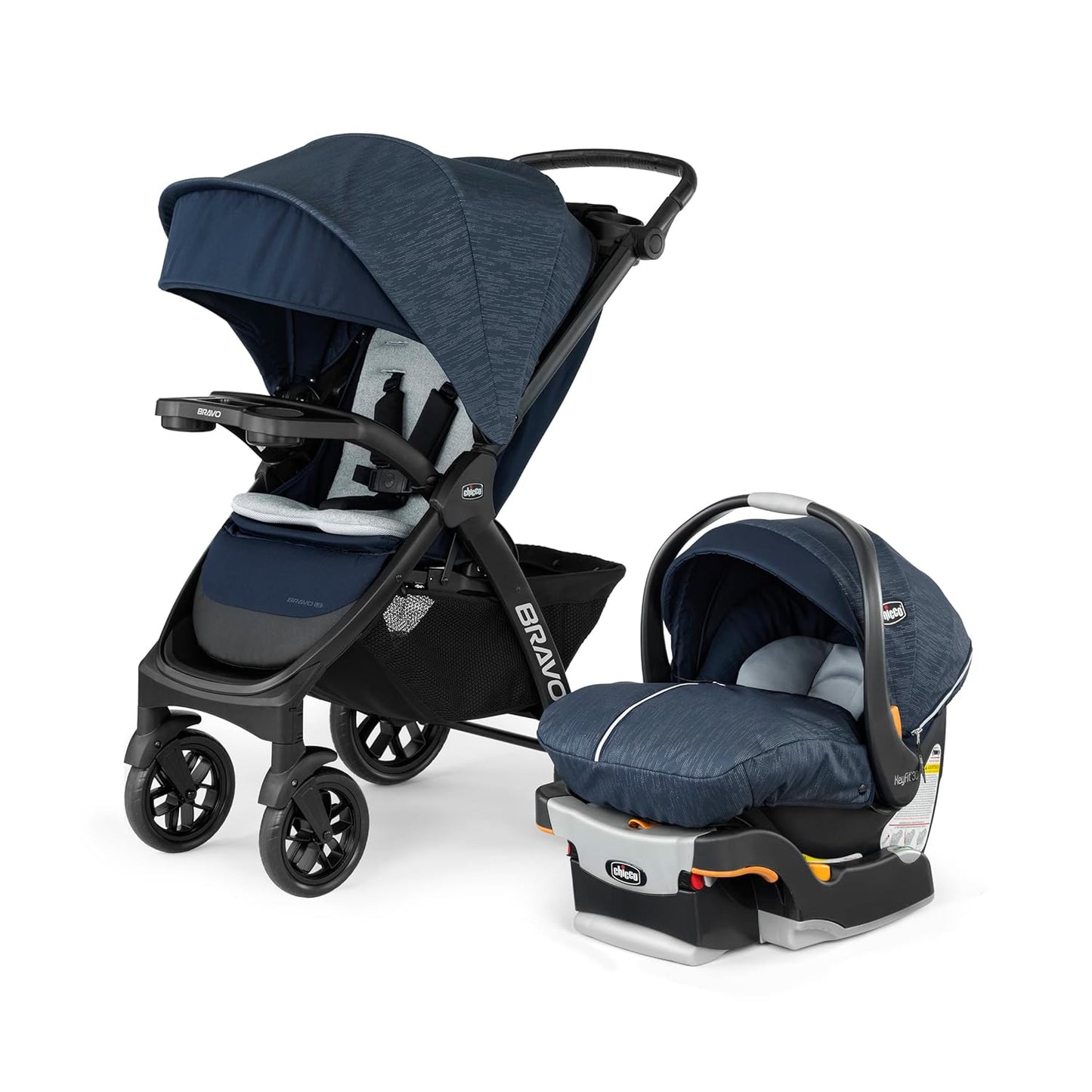Chicco Bravo 3-in-1 Trio Travel System, Bravo Quick-Fold Stroller with KeyFit 30 Infant Car Seat and Base, Car Seat and Stroller Combo | Camden/Black