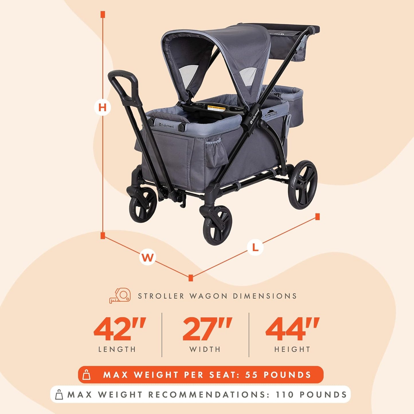 Baby Trend Expedition Stroller Wagon, Liberty Midnight