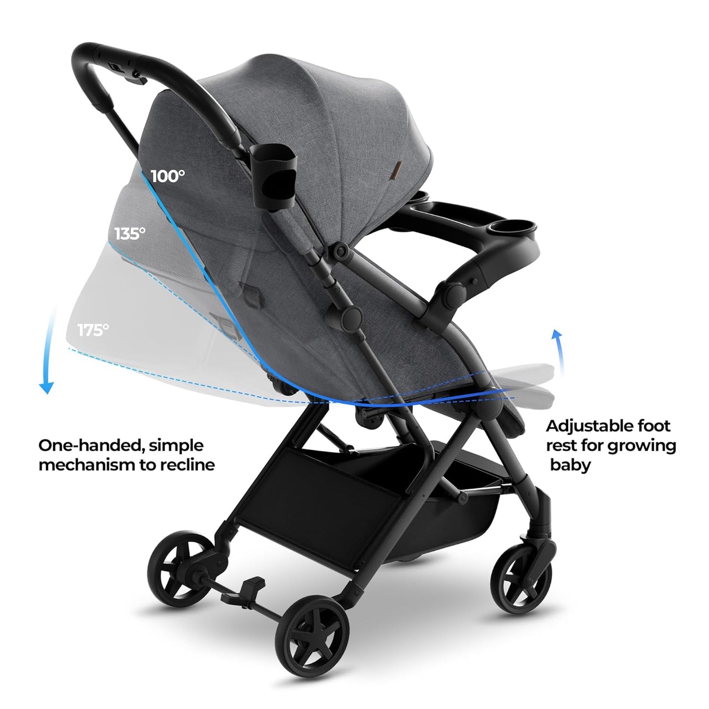 Mompush Lithe V2 Lightweight Travel Stroller, Compact Foldable Baby Stroller with Travel Bag, One-Hand Fold Stroller, Snack Tray, Mechanical Recline Seat, Airplane-Ready, UPF 50+ Canopy & Rain Cover