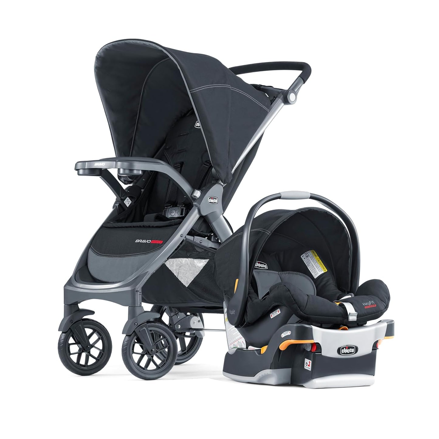 Chicco Bravo 3-in-1 Trio Travel System, Bravo Quick-Fold Stroller with KeyFit 30 Infant Car Seat and Base, Car Seat and Stroller Combo | Camden/Black
