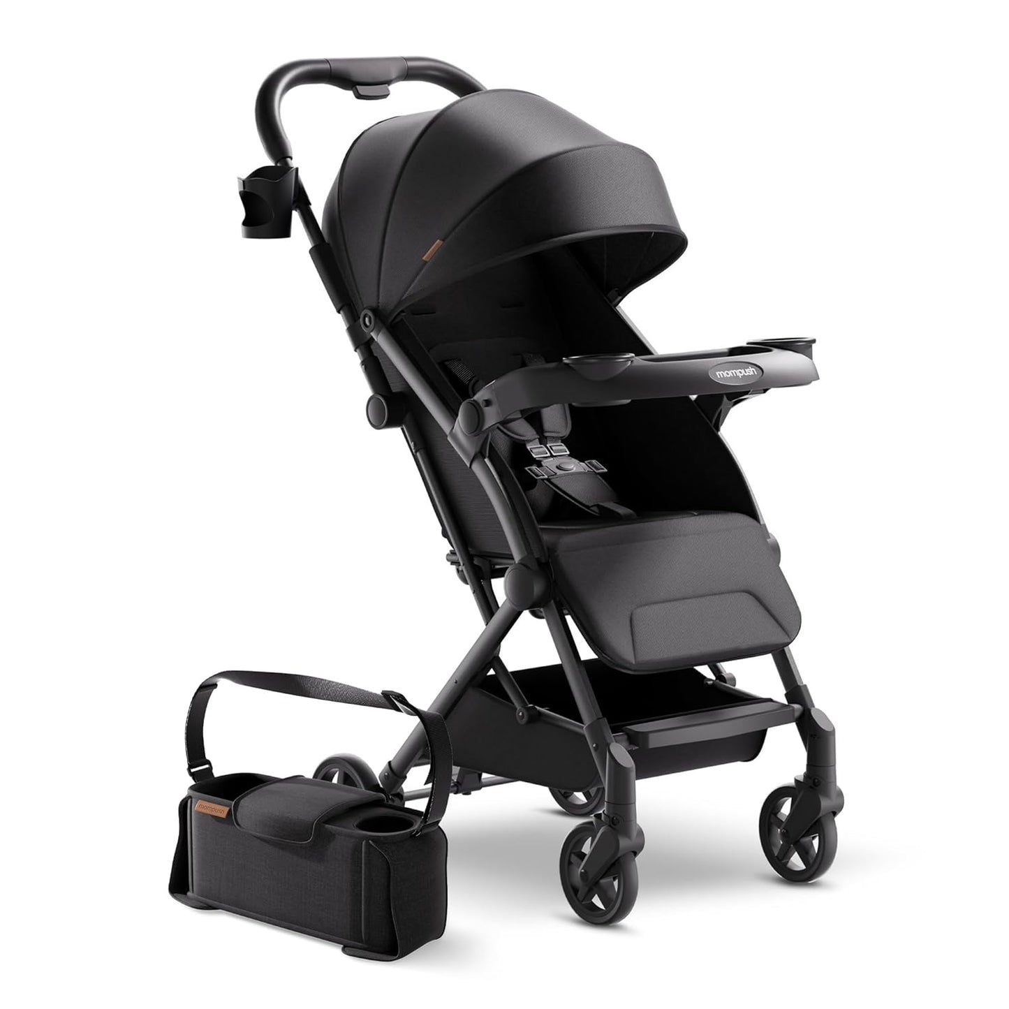 Mompush Lithe V2 Lightweight Travel Stroller, Compact Foldable Baby Stroller with Travel Bag, One-Hand Fold Stroller, Snack Tray, Mechanical Recline Seat, Airplane-Ready, UPF 50+ Canopy & Rain Cover