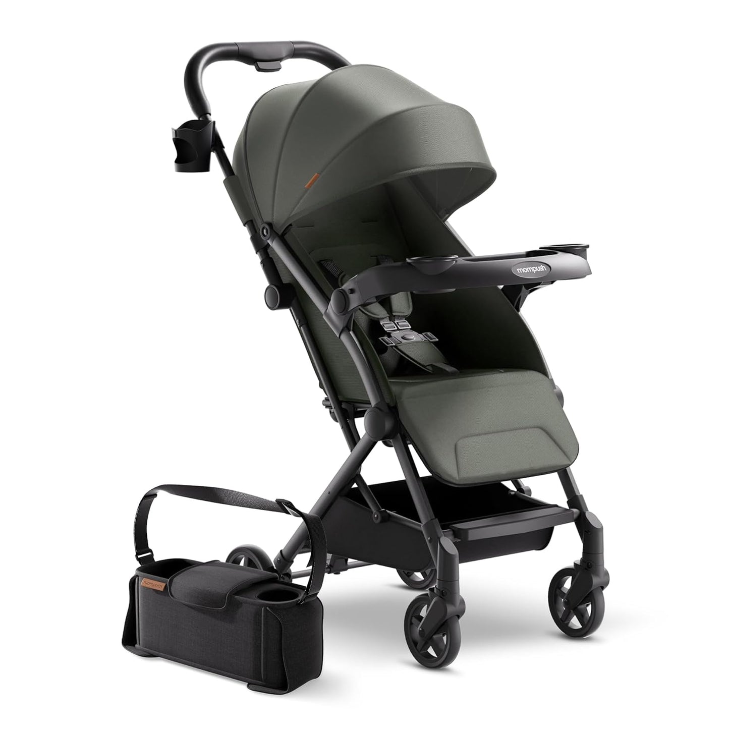 Mompush Lithe V2 Lightweight Travel Stroller, Compact Foldable Baby Stroller with Travel Bag, One-Hand Fold Stroller, Snack Tray, Mechanical Recline Seat, Airplane-Ready, UPF 50+ Canopy & Rain Cover