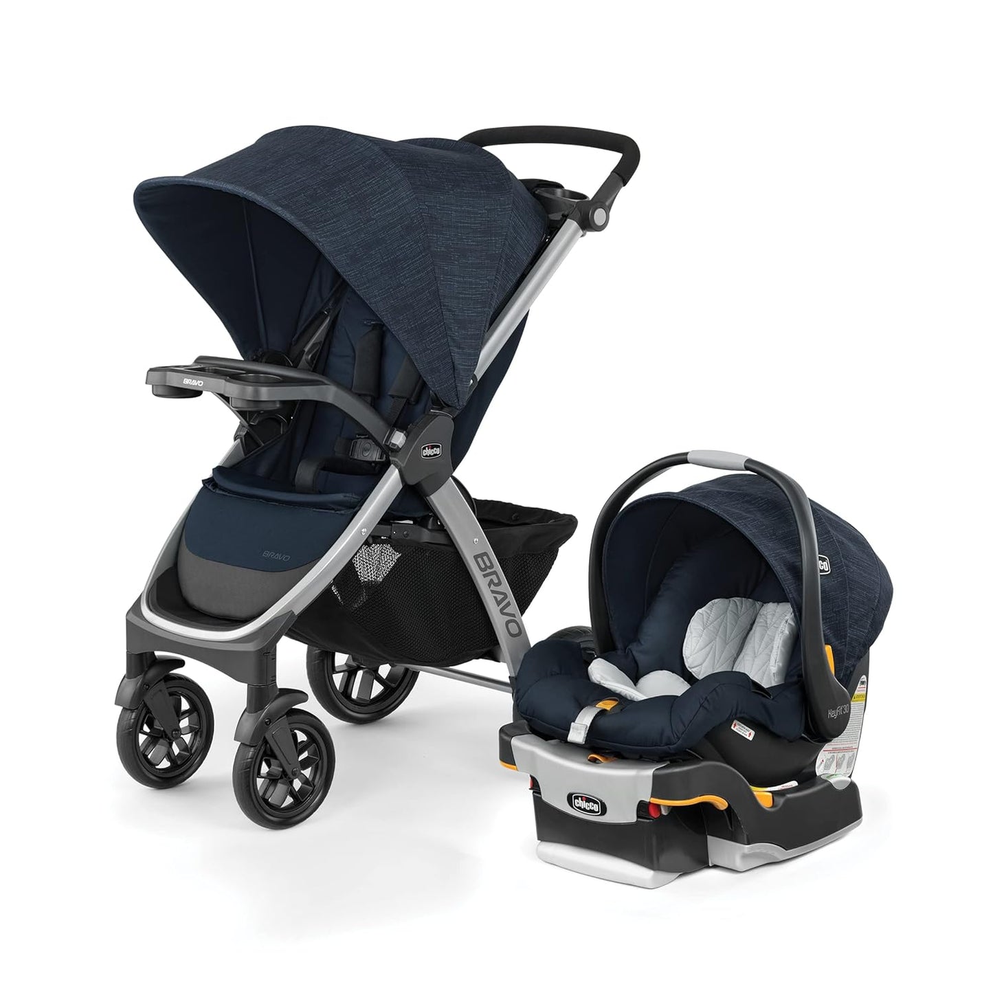 Chicco Bravo 3-in-1 Trio Travel System, Bravo Quick-Fold Stroller with KeyFit 30 Infant Car Seat and Base, Car Seat and Stroller Combo | Camden/Black