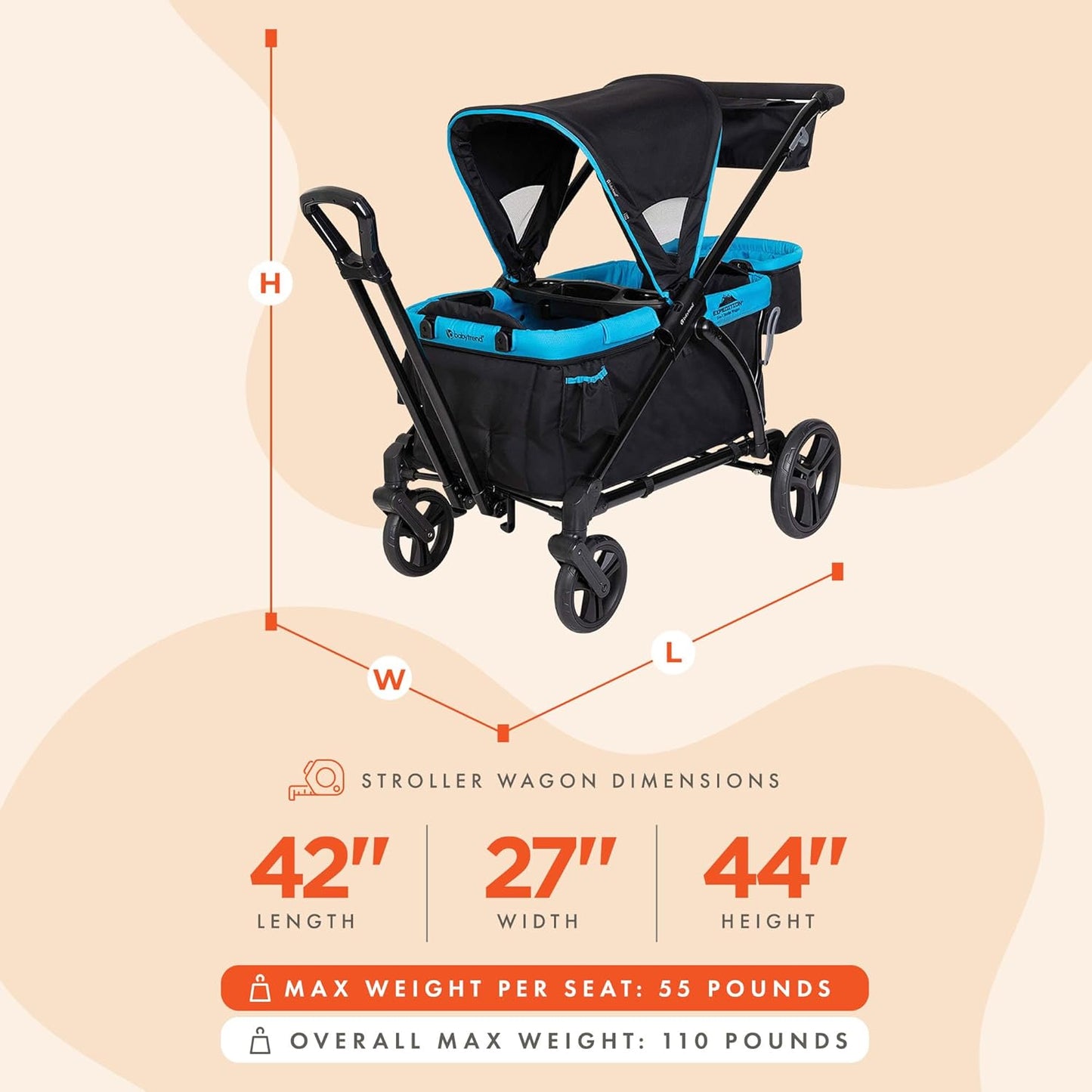 Baby Trend Expedition Stroller Wagon, Liberty Midnight