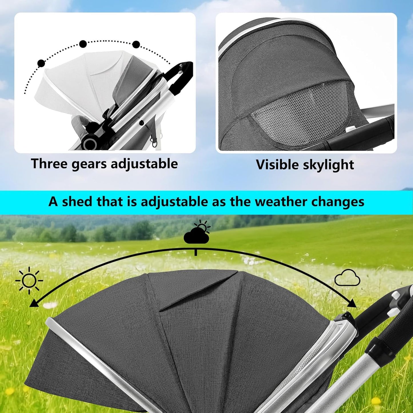 Kinder King 2 in 1 Convertible Baby Stroller, Folding High Landscape Infant Carriage, Newborn Reversible Pram, Adjustable Canopy, Diaper Bag, Pink