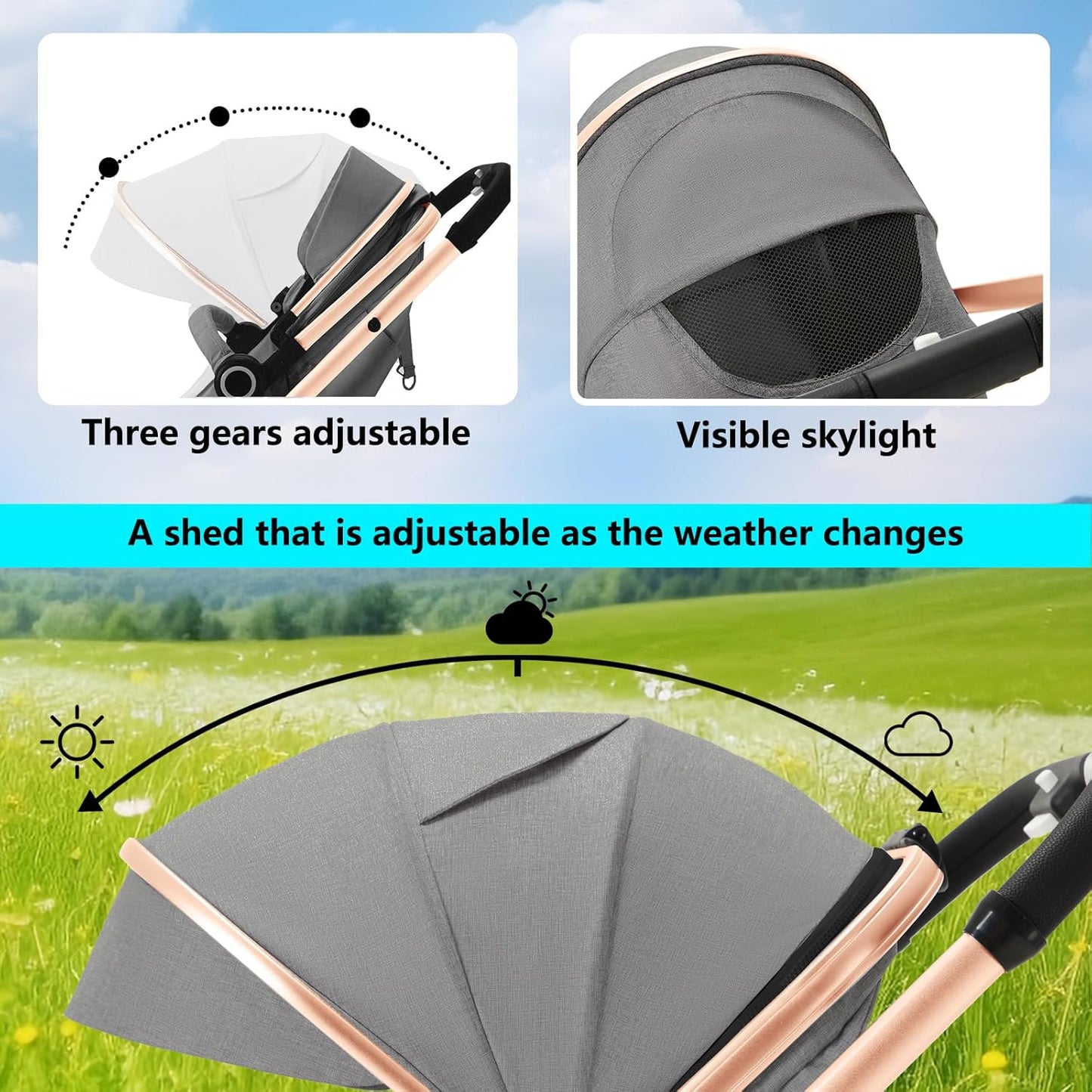 Kinder King 2 in 1 Convertible Baby Stroller, Folding High Landscape Infant Carriage, Newborn Reversible Pram, Adjustable Canopy, Diaper Bag, Pink
