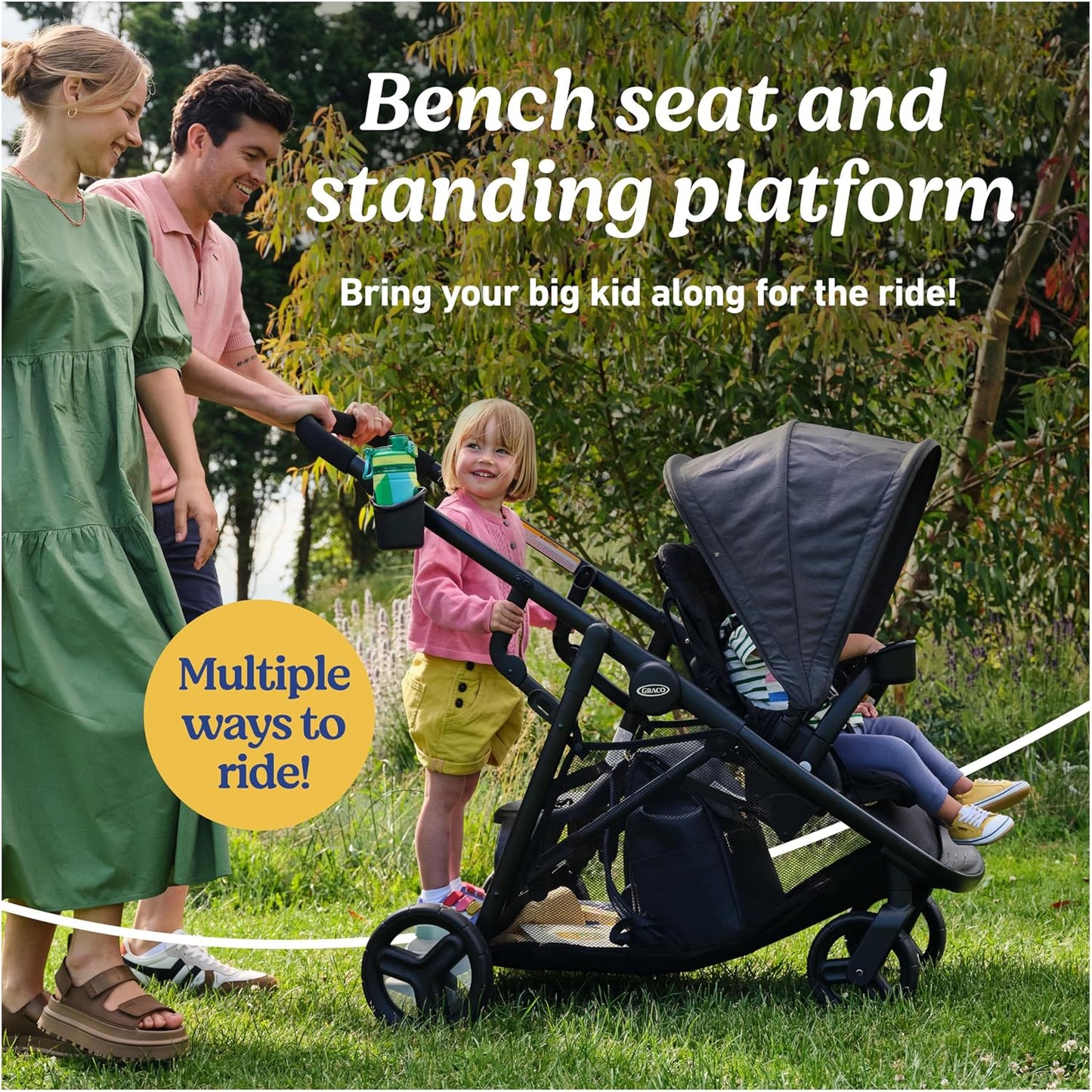 Graco Ready2Grow LX 2.0 Double Stroller Features Bench Seat and Standing Platform Options, Clark
