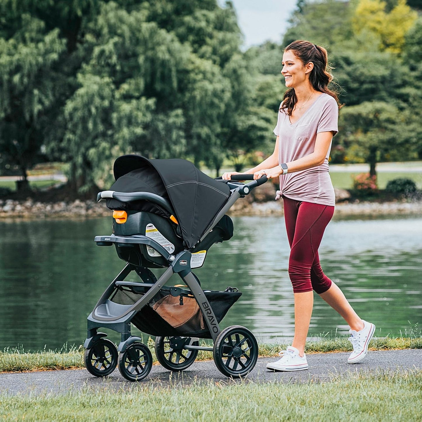 Chicco Bravo 3-in-1 Trio Travel System, Bravo Quick-Fold Stroller with KeyFit 30 Infant Car Seat and Base, Car Seat and Stroller Combo | Camden/Black