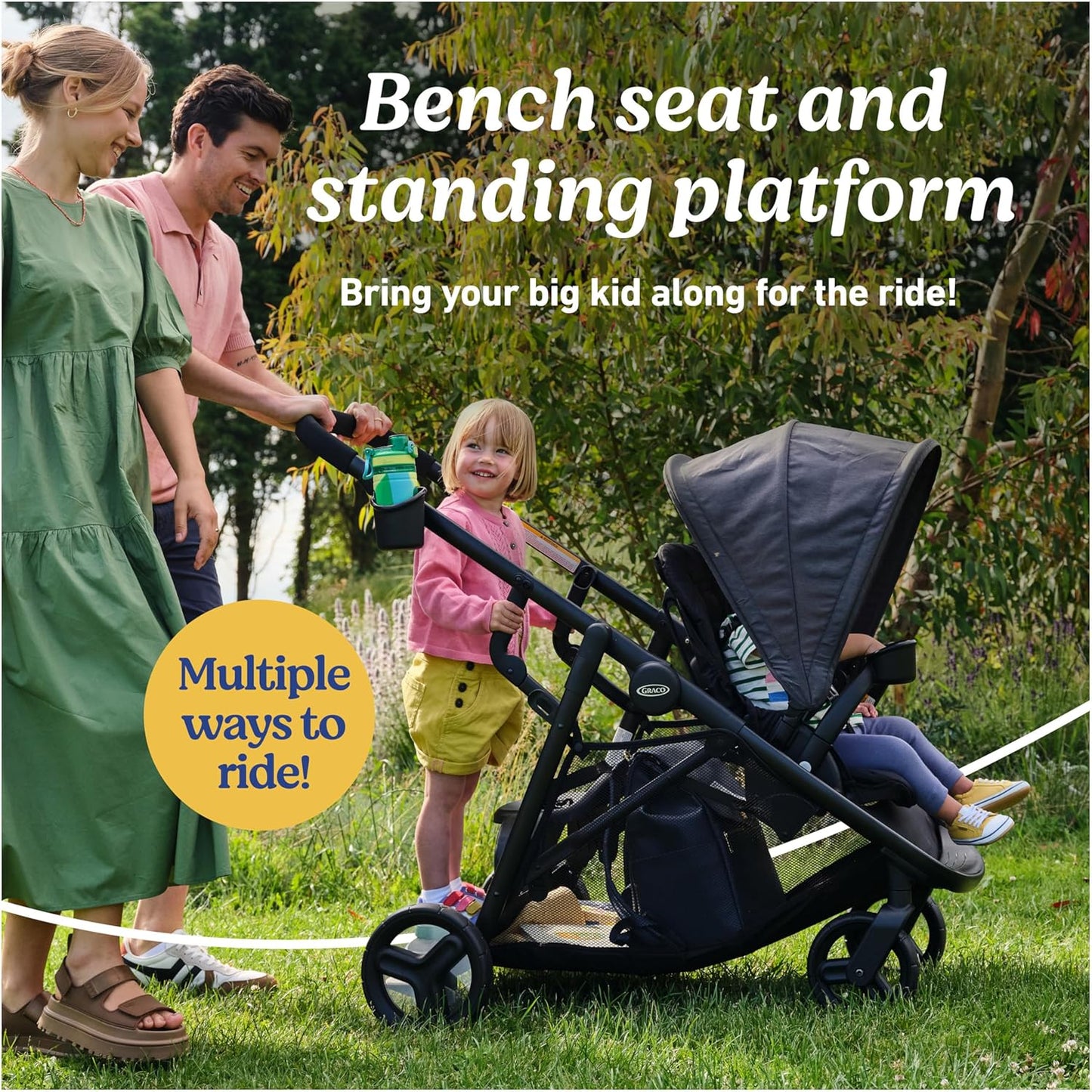 Graco Ready2Grow LX 2.0 Double Stroller Features Bench Seat and Standing Platform Options, Clark