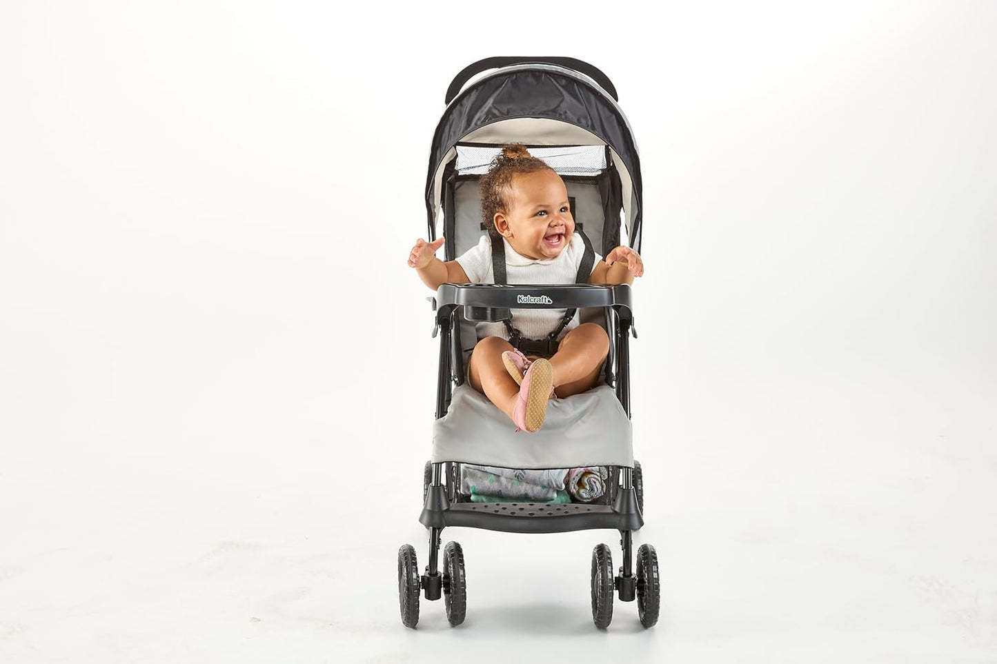 Kolcraft Cloud Plus Lightweight Umbrella Stroller for Toddlers with Reclining Seat, Large Storage Basket, Canopy, Infant & Parent Trays, Compact Fold for Summer Travel, Durable Frame, Slate Gray