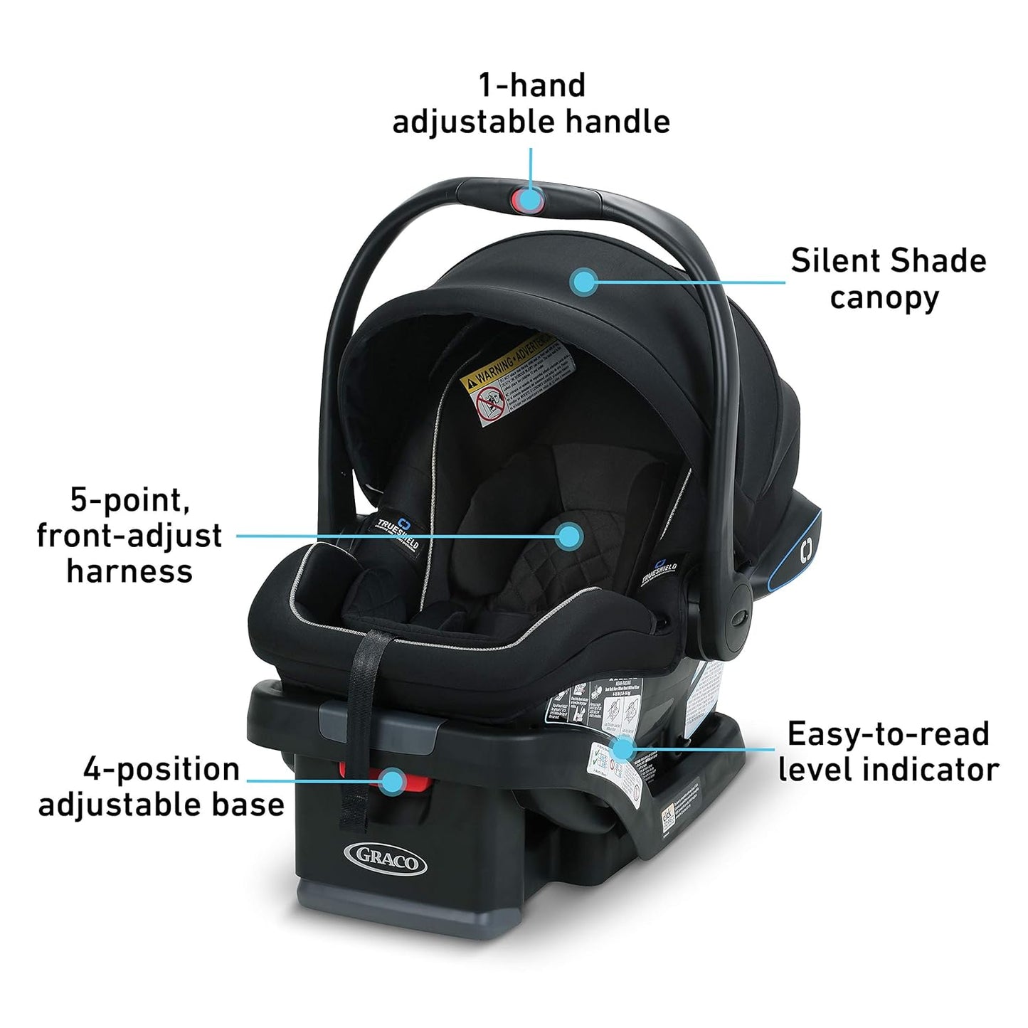 Graco SnugRide Lite LX Infant Car Seat, Rear-Facing, Lightweight, Adjustable Base, Easy Install, Studio
